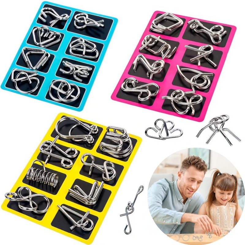 Brain Teaser Cube - Chinese Kongming Lock 8Pcs Metal Puzzle
